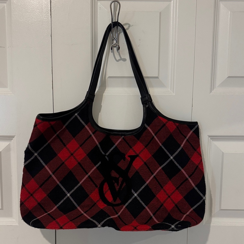 Victoria's Secret Red and Black Plaid Tote